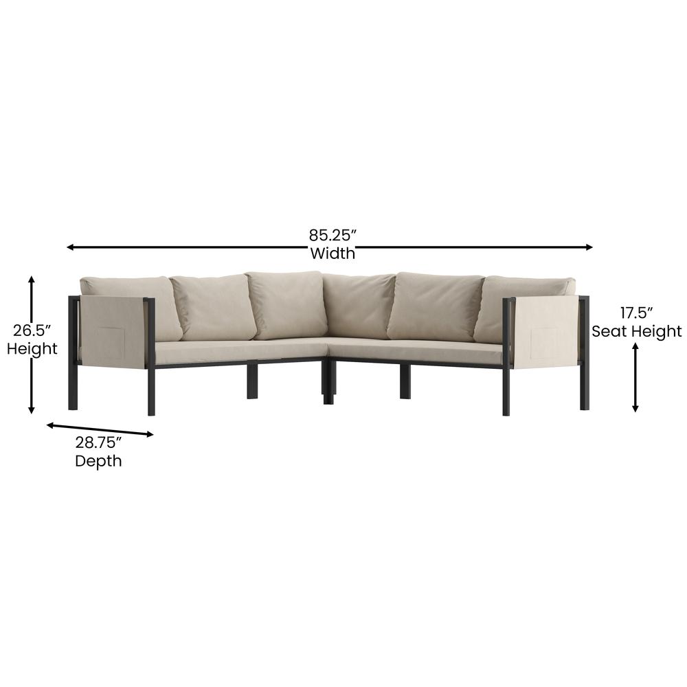 Sectional with Cushions, Black with Beige Cushions. Picture 5