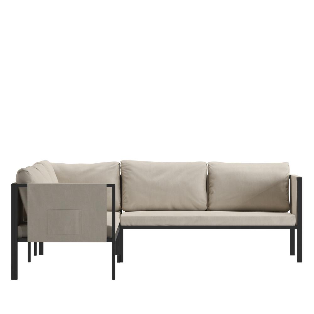 Sectional with Cushions, Black with Beige Cushions. Picture 8