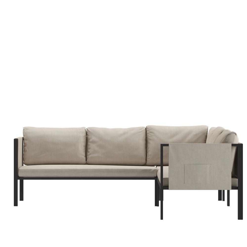 Sectional with Cushions, Black with Beige Cushions. Picture 9