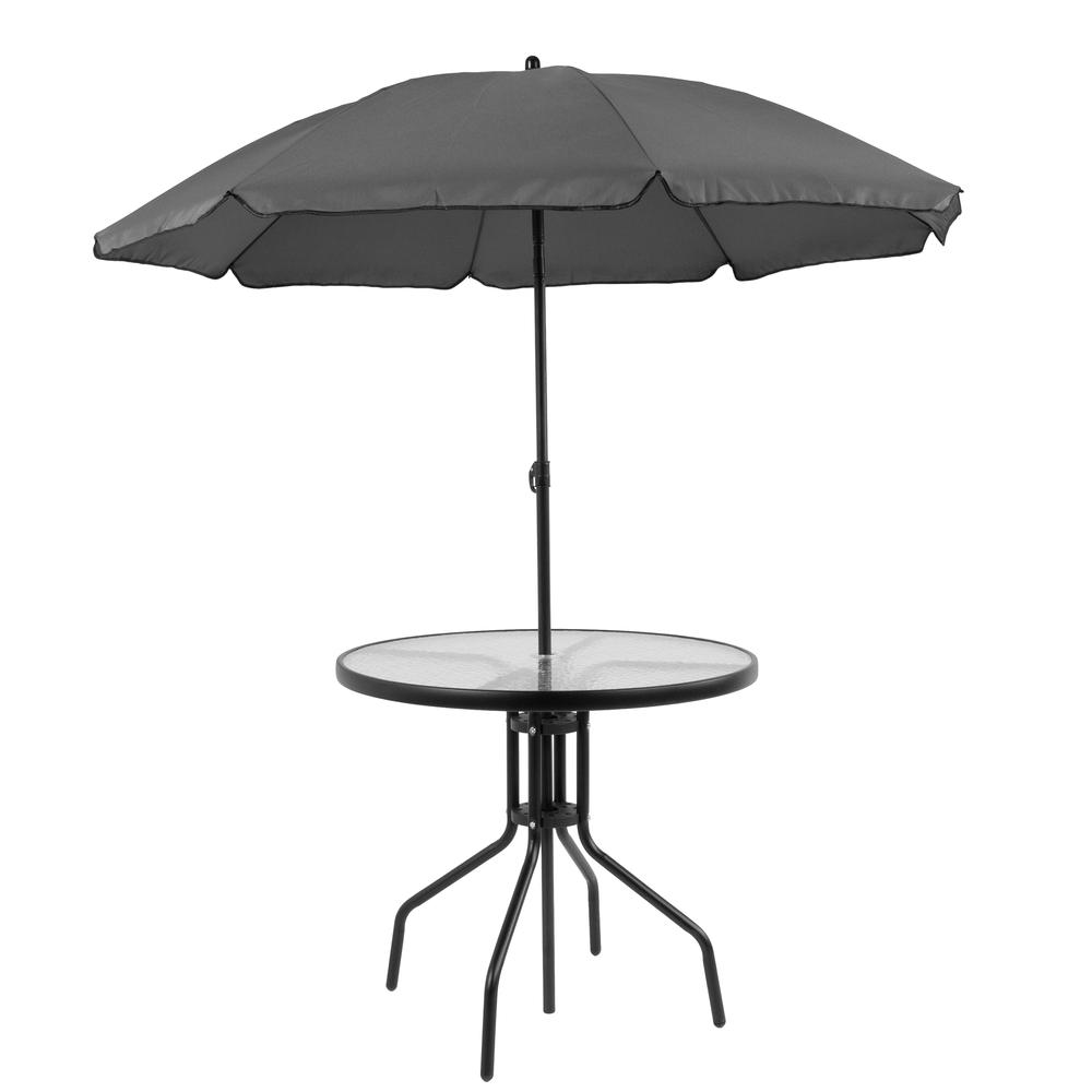 6 Piece Black Patio Garden Set with Umbrella Table and Set of 4 Folding Chairs. Picture 12