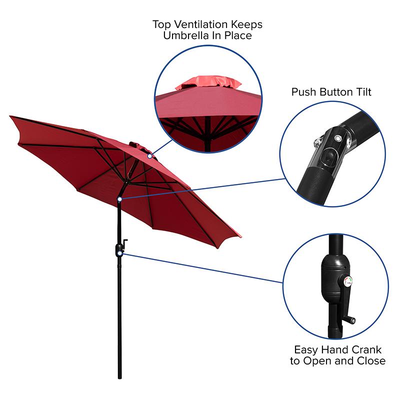 Red 9 FT Round Umbrella with 1.5" Diameter Aluminum Pole. Picture 4