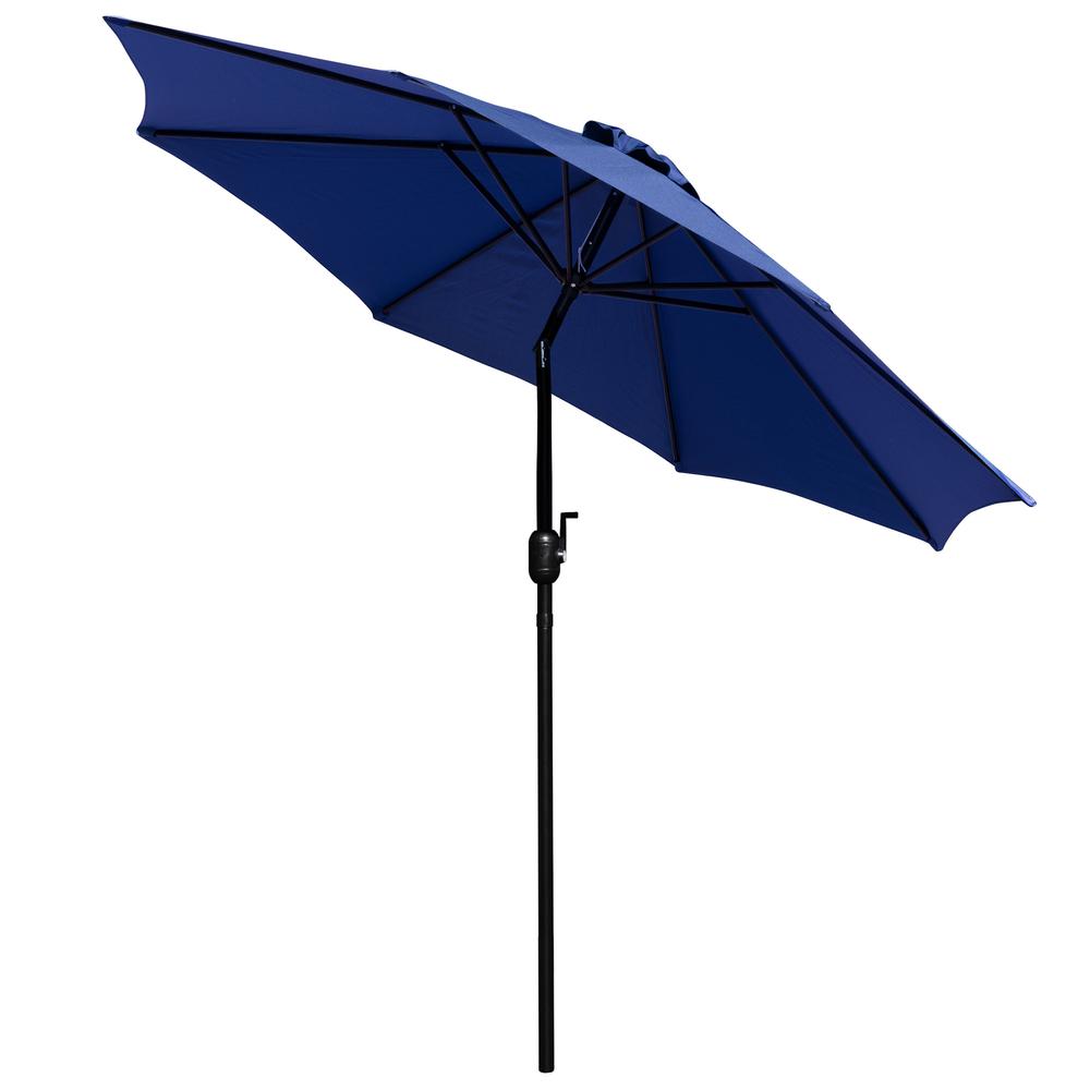 Navy 9 FT Round Umbrella with Crank and Tilt Function and Standing Umbrella Base. Picture 8