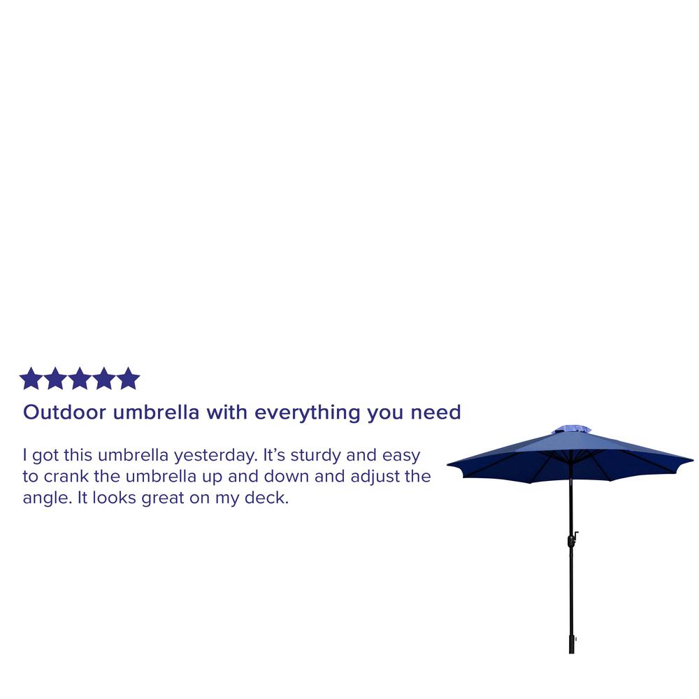 Navy 9 FT Round Umbrella with Crank and Tilt Function and Standing Umbrella Base. Picture 4
