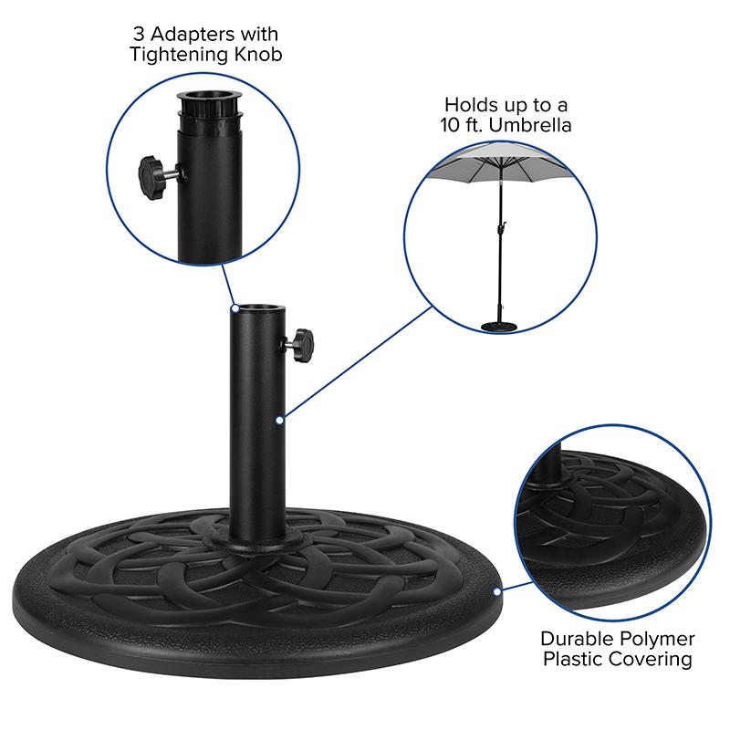 Universal Black Cement Patio Umbrella Base with Weatherproof Plastic Polymer Coating - 19.25" Diameter. Picture 4