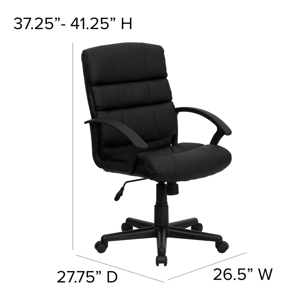Mid-Back Black LeatherSoft Swivel Task Office Chair with Accent Divided Back and Arms. Picture 2