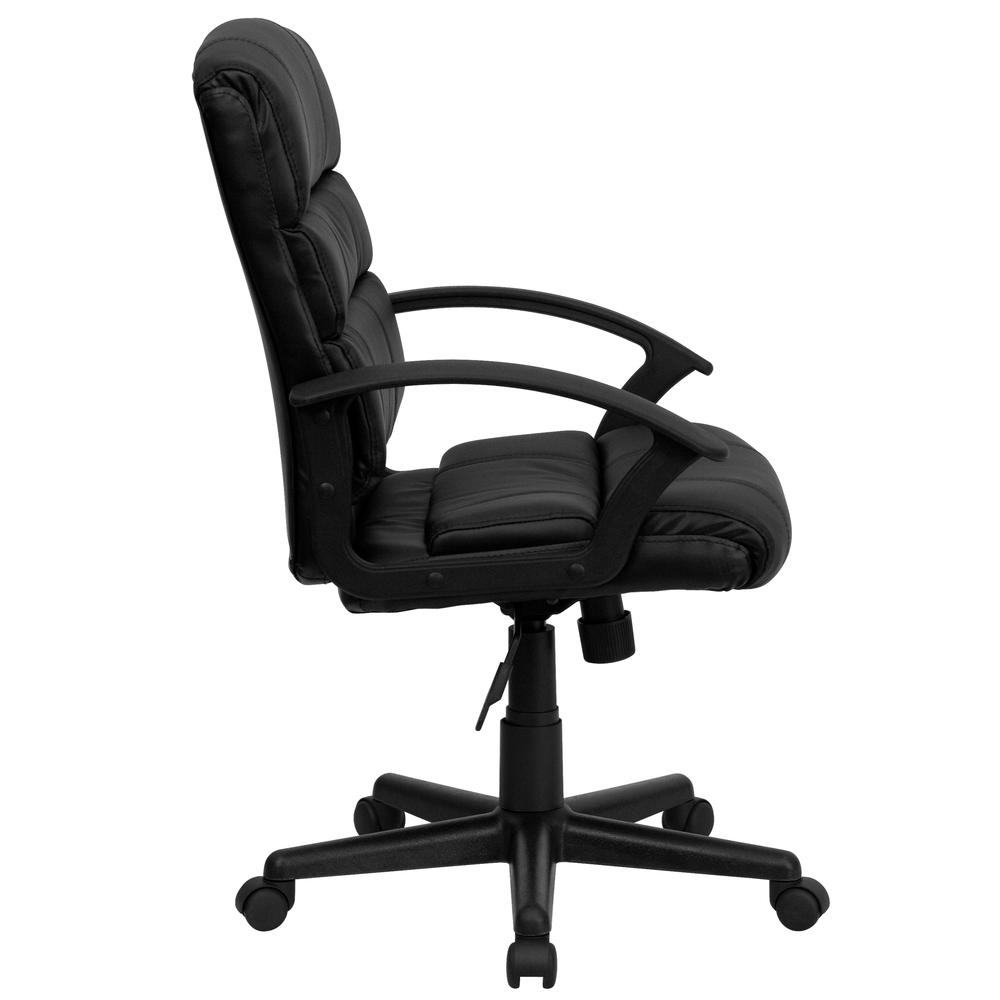 Mid-Back Black LeatherSoft Swivel Task Office Chair with Accent Divided Back and Arms. Picture 3
