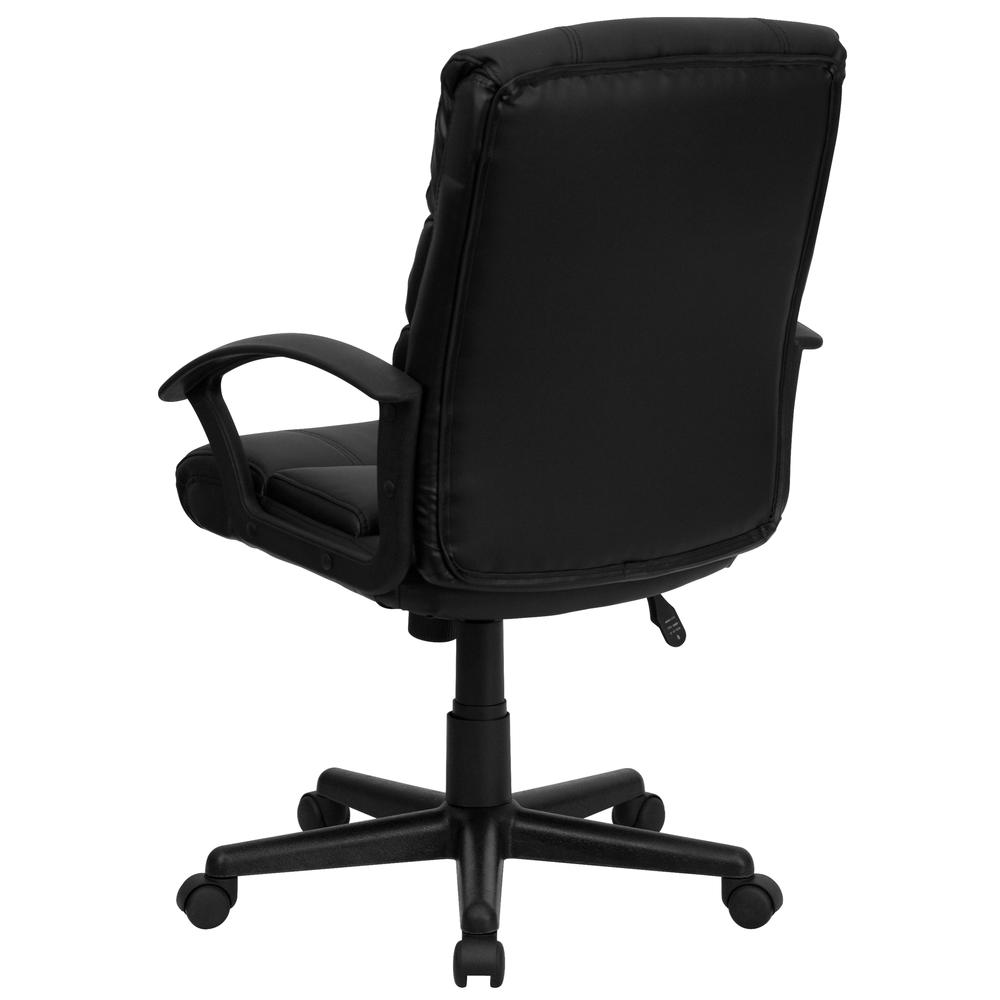Mid-Back Black LeatherSoft Swivel Task Office Chair with Accent Divided Back and Arms. Picture 4