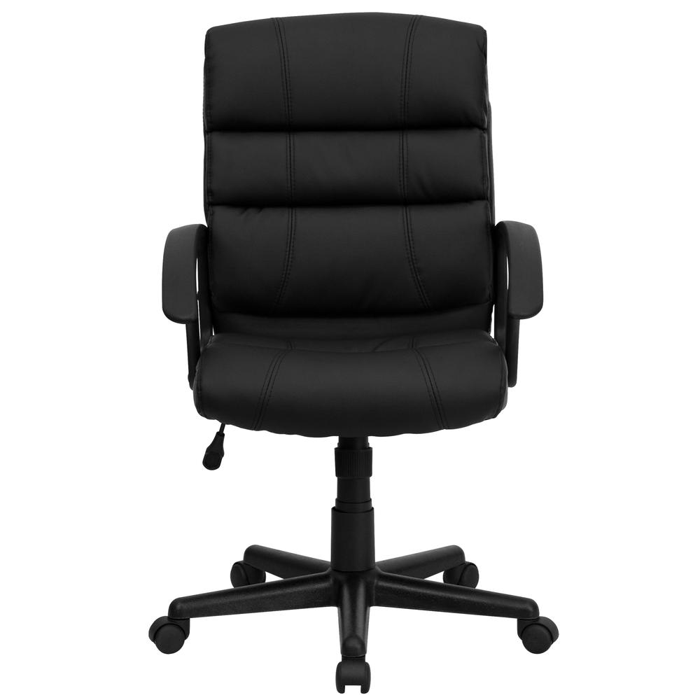 Mid-Back Black LeatherSoft Swivel Task Office Chair with Accent Divided Back and Arms. Picture 5