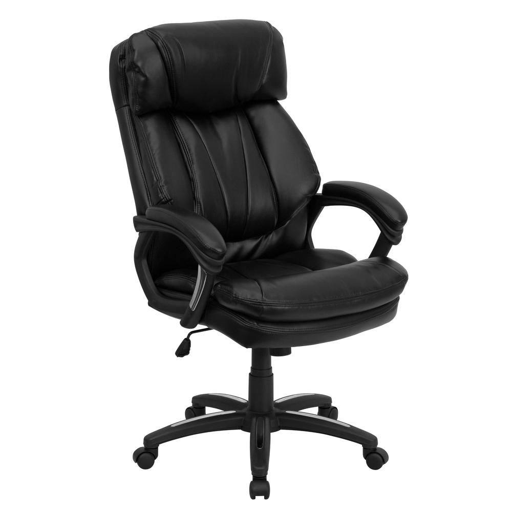High Back Black LeatherSoft Executive Swivel Ergonomic Office Chair with Plush Headrest, Extensive Padding and Arms. Picture 1