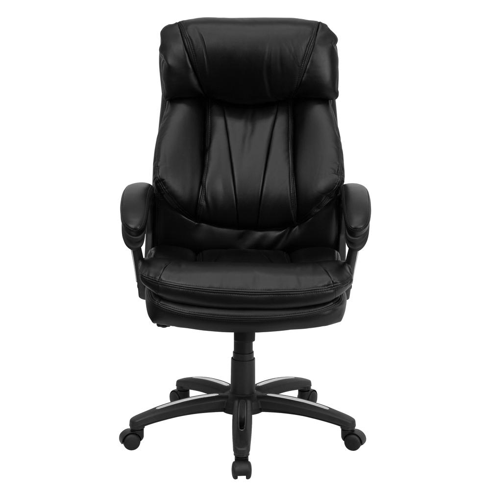 High Back Black LeatherSoft Executive Swivel Ergonomic Office Chair with Plush Headrest, Extensive Padding and Arms. Picture 4