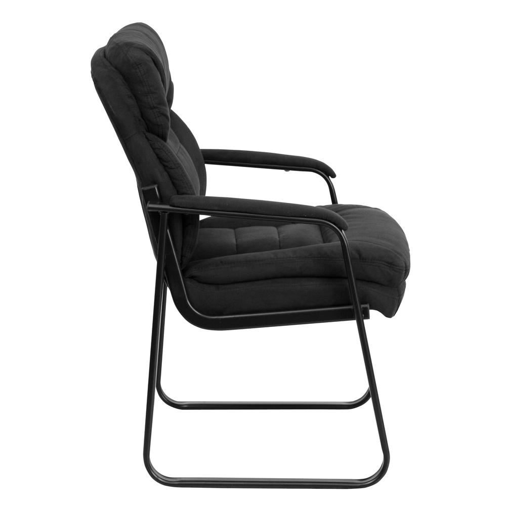 Black Microfiber Executive Side Reception Chair with Lumbar Support and Sled Base. Picture 2
