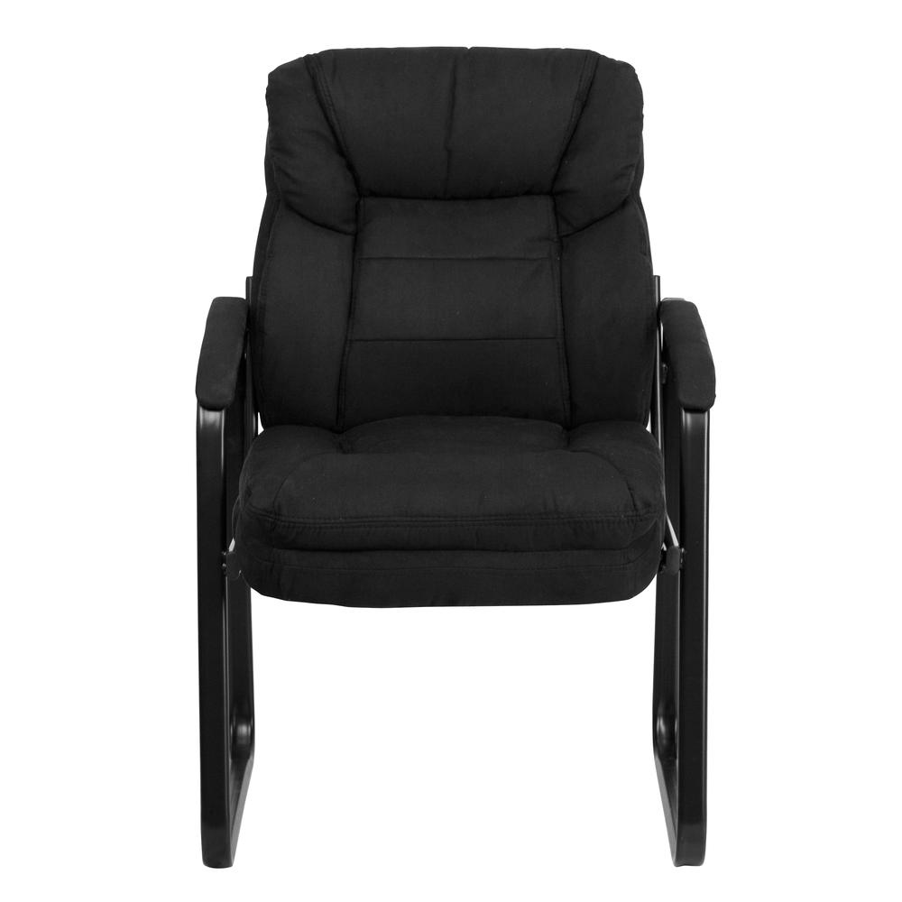 Black Microfiber Executive Side Reception Chair with Lumbar Support and Sled Base. Picture 4