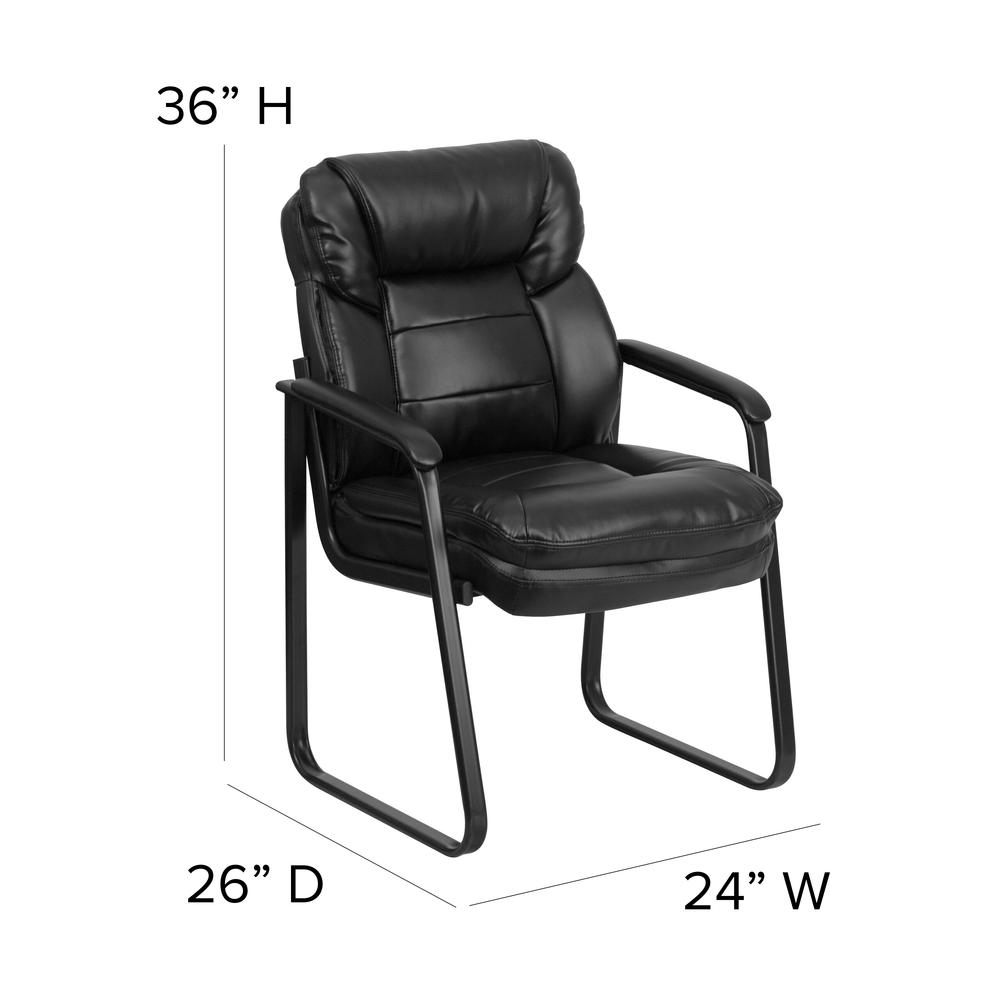 Black LeatherSoft Executive Side Reception Chair with Lumbar Support and Sled Base. Picture 2