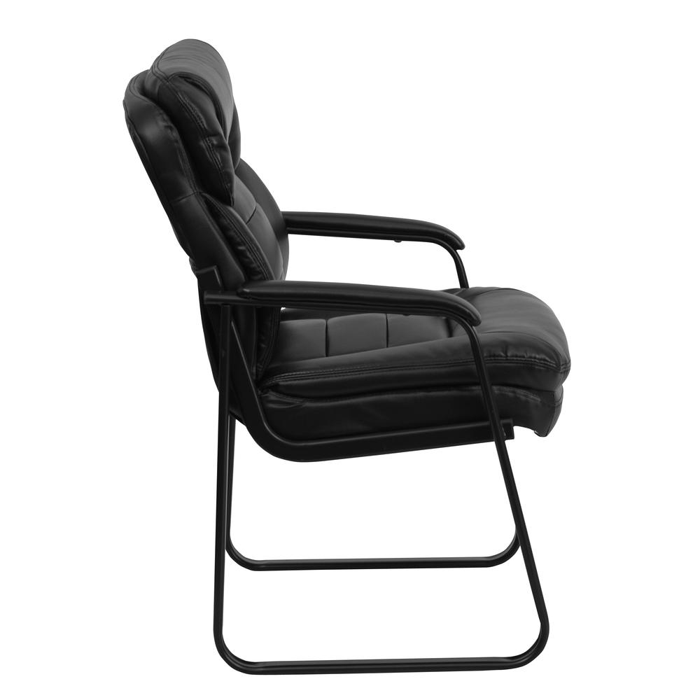 Black LeatherSoft Executive Side Reception Chair with Lumbar Support and Sled Base. Picture 3