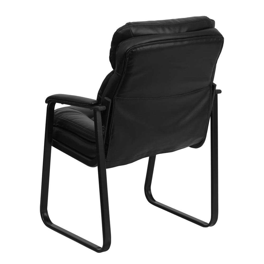 Black LeatherSoft Executive Side Reception Chair with Lumbar Support and Sled Base. Picture 4