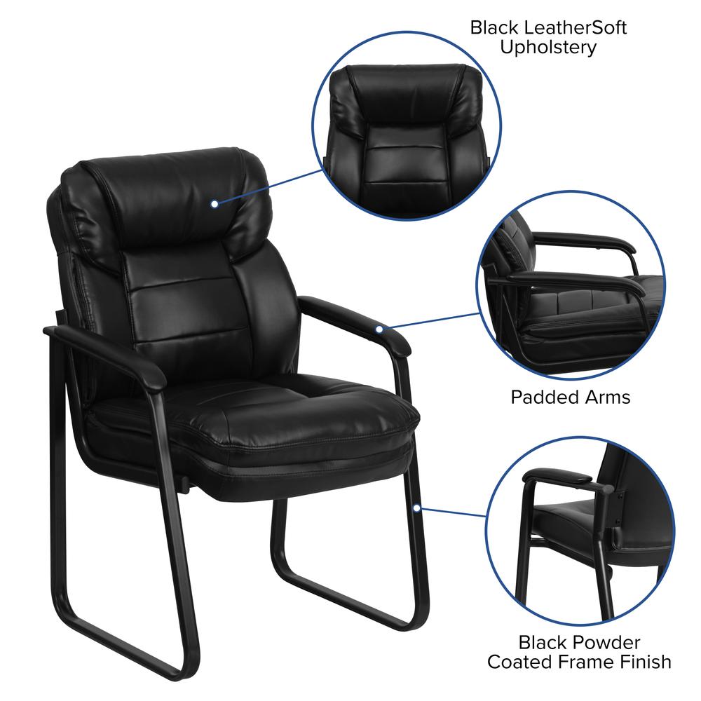 Black LeatherSoft Executive Side Reception Chair with Lumbar Support and Sled Base. Picture 6