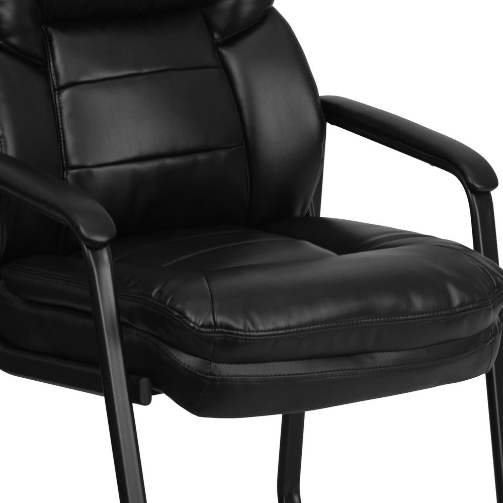 Black LeatherSoft Executive Side Reception Chair with Lumbar Support and Sled Base. Picture 7
