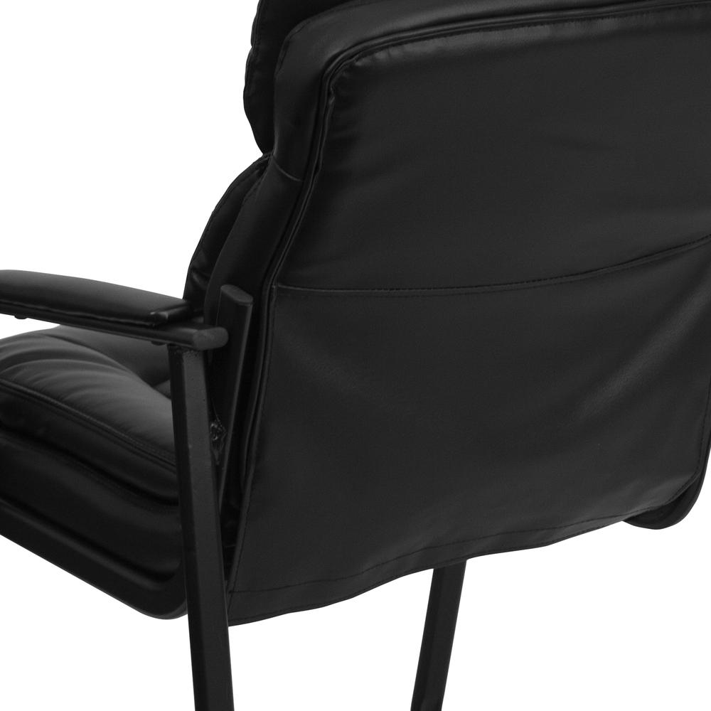 Black LeatherSoft Executive Side Reception Chair with Lumbar Support and Sled Base. Picture 8