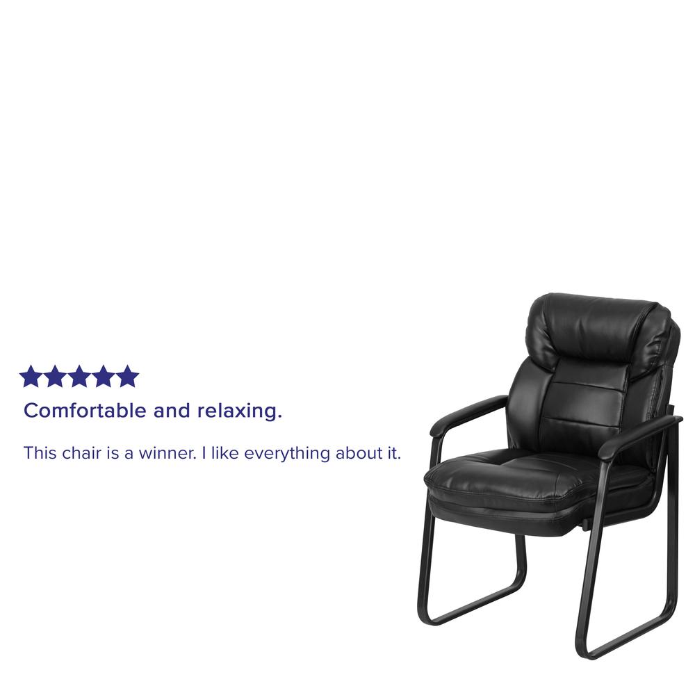 Black LeatherSoft Executive Side Reception Chair with Lumbar Support and Sled Base. Picture 9
