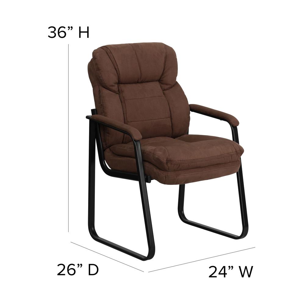 Brown Microfiber Executive Side Reception Chair with Lumbar Support and Sled Base. Picture 2