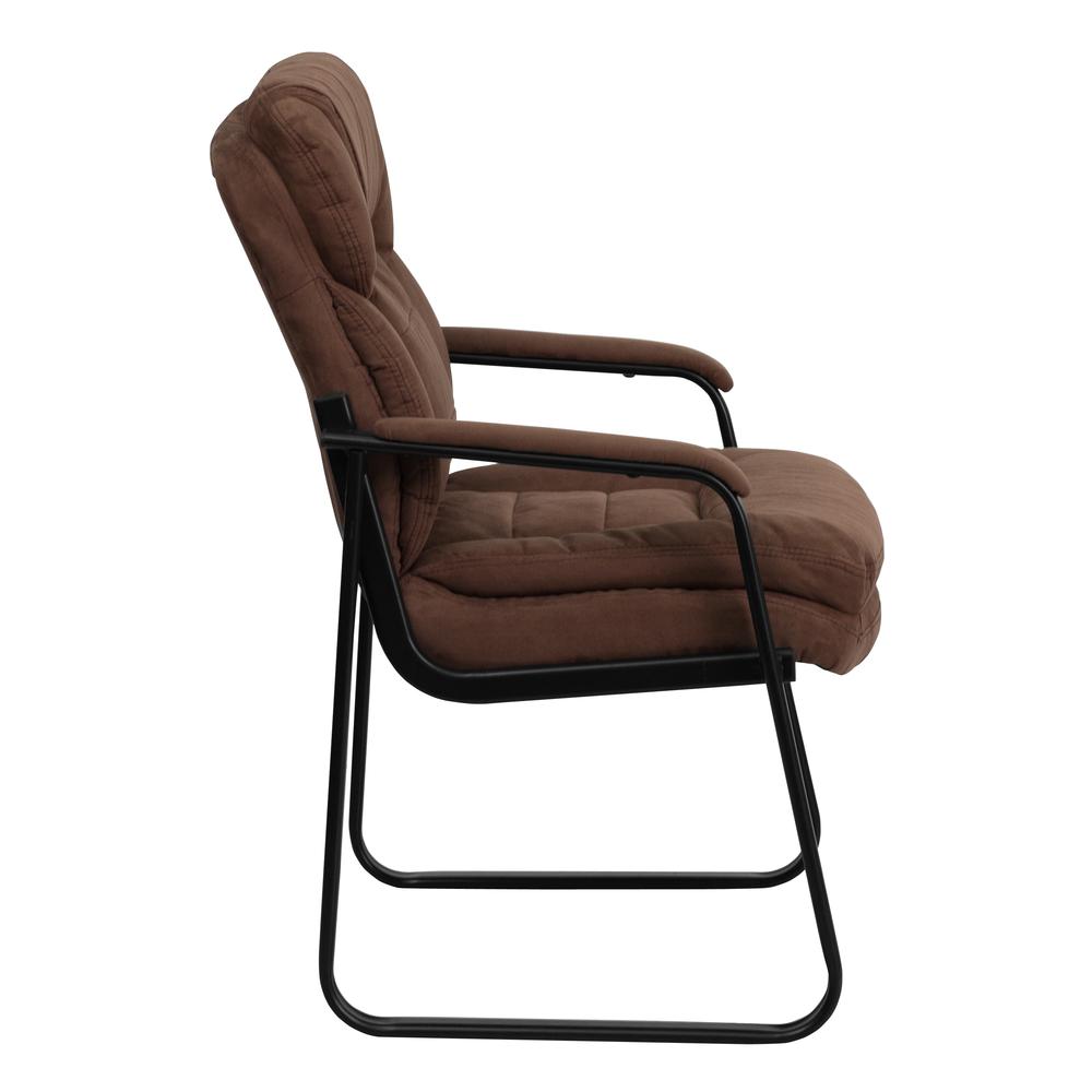 Brown Microfiber Executive Side Reception Chair with Lumbar Support and Sled Base. Picture 3