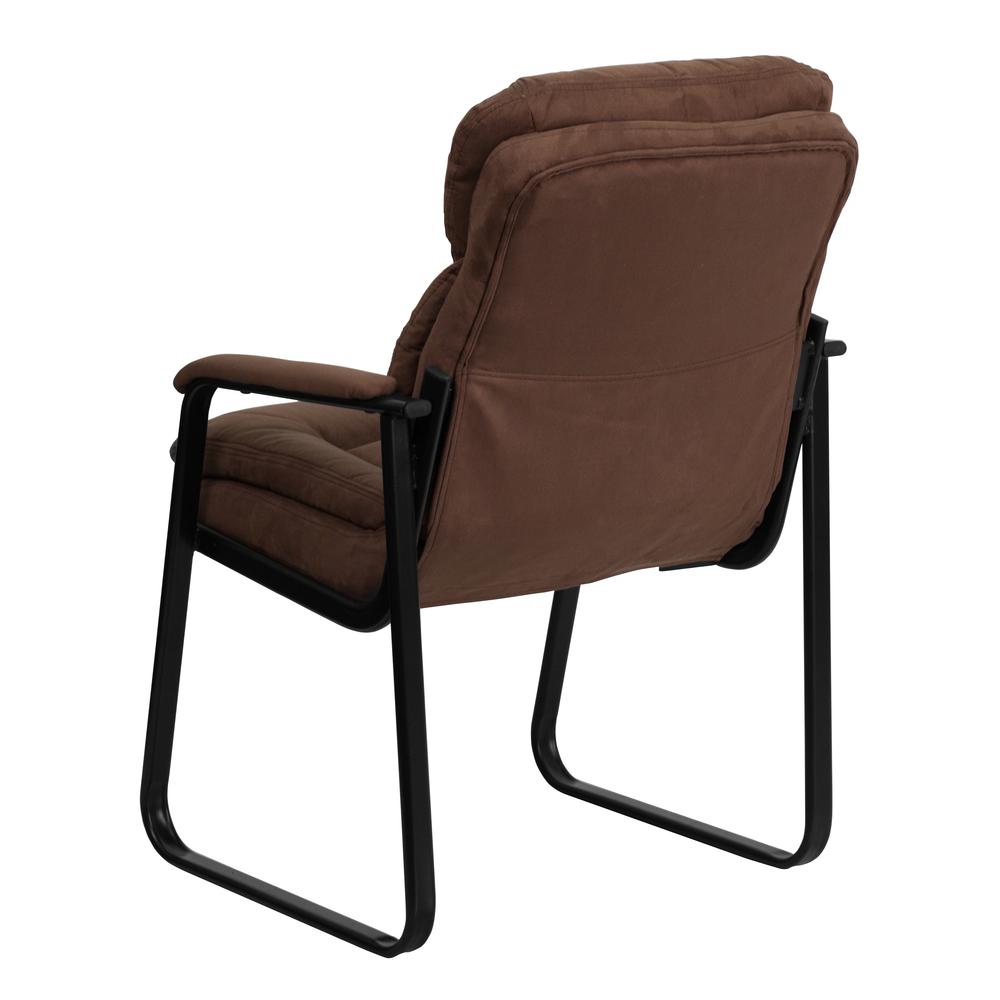 Brown Microfiber Executive Side Reception Chair with Lumbar Support and Sled Base. Picture 4