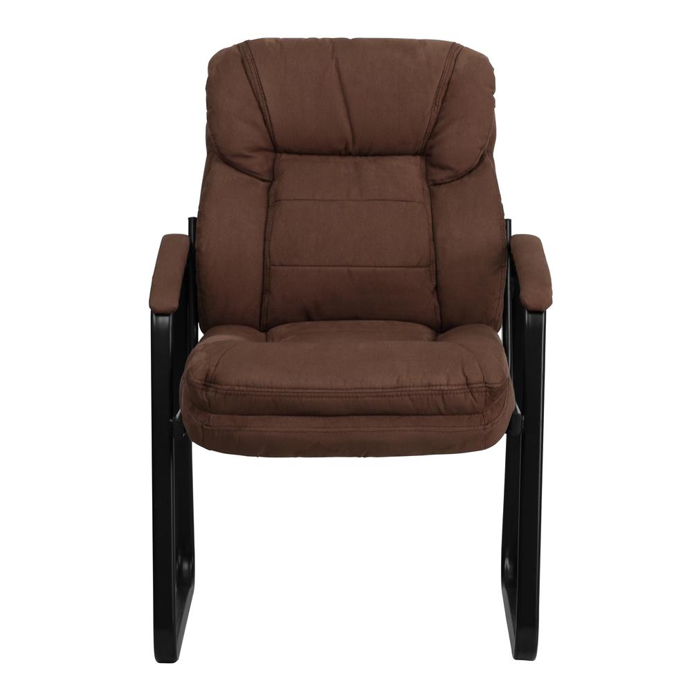 Brown Microfiber Executive Side Reception Chair with Lumbar Support and Sled Base. Picture 5