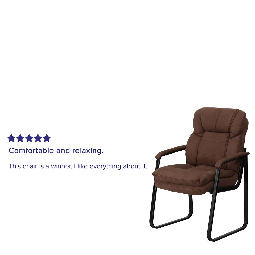 Brown Microfiber Executive Side Reception Chair with Lumbar Support and Sled Base. Picture 6