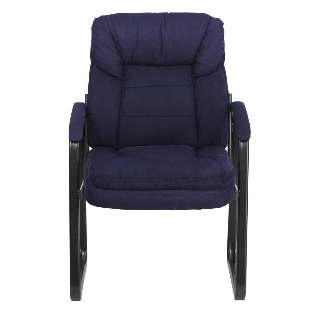 Navy Microfiber Executive Side Reception Chair with Lumbar Support and Sled Base. Picture 4