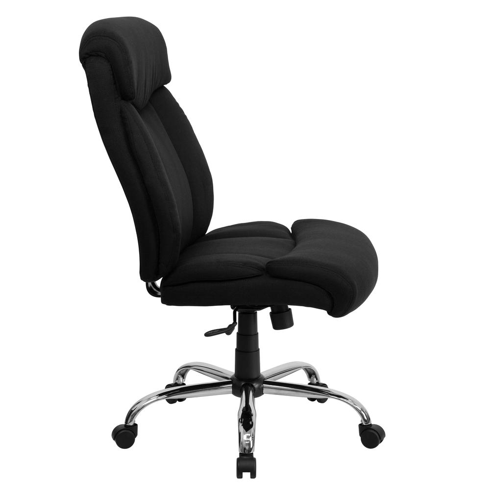 Big & Tall 400 lb. Rated High Back Black Fabric Executive Ergonomic Office Chair with Full Headrest and Chrome Base. Picture 2