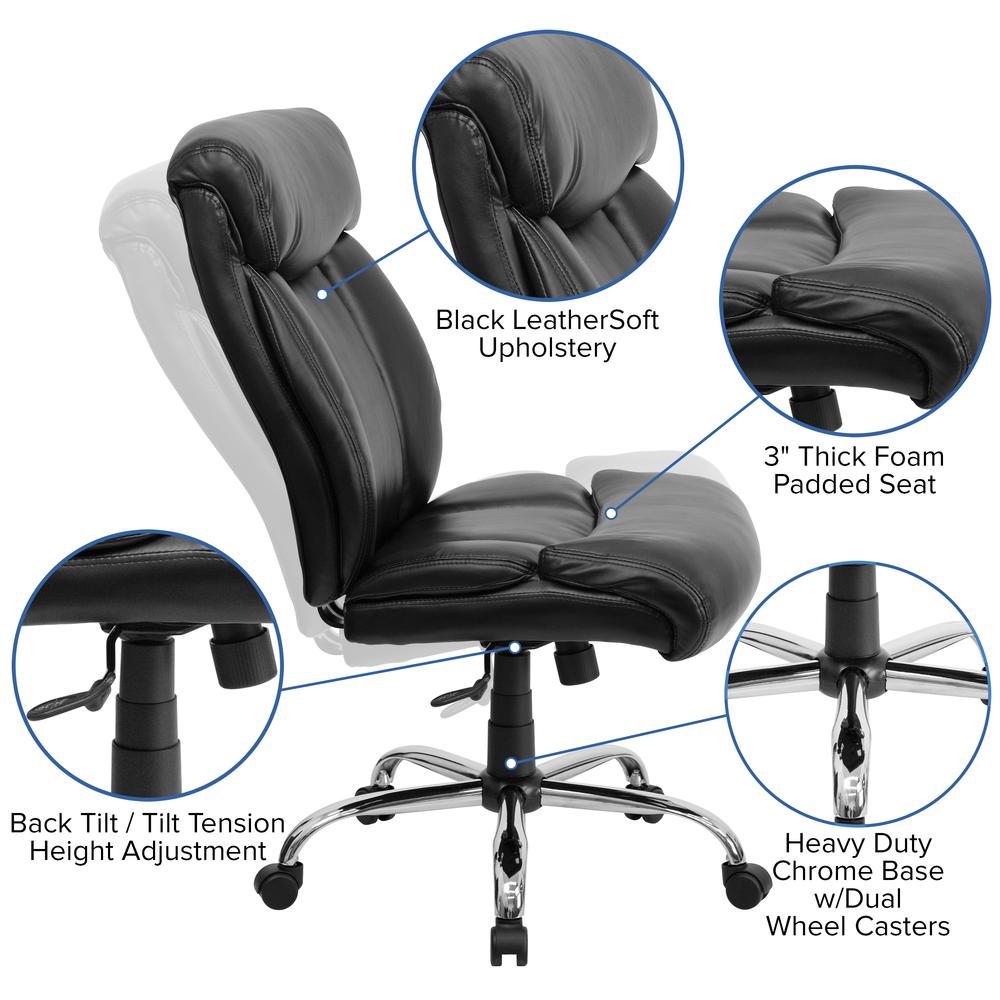Big & Tall 400 lb. Rated High Back Black LeatherSoft Executive Ergonomic Office Chair with Full Headrest and Chrome Base. Picture 6