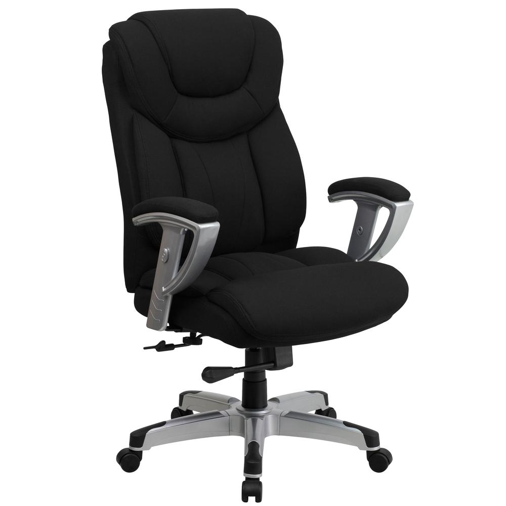 Big & Tall 400 lb. Rated High Back Black Fabric Executive Ergonomic Office Chair with Silver Adjustable Arms. Picture 1