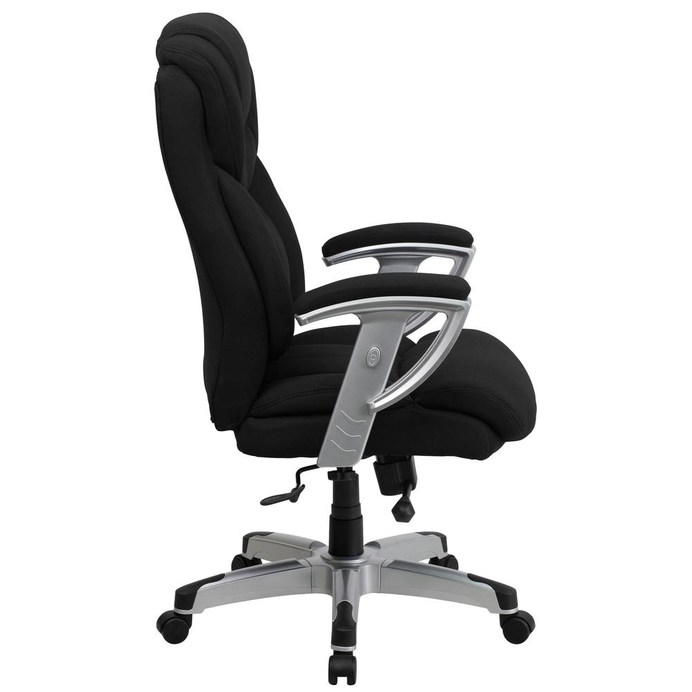 Big & Tall 400 lb. Rated High Back Black Fabric Executive Ergonomic Office Chair with Silver Adjustable Arms. Picture 3