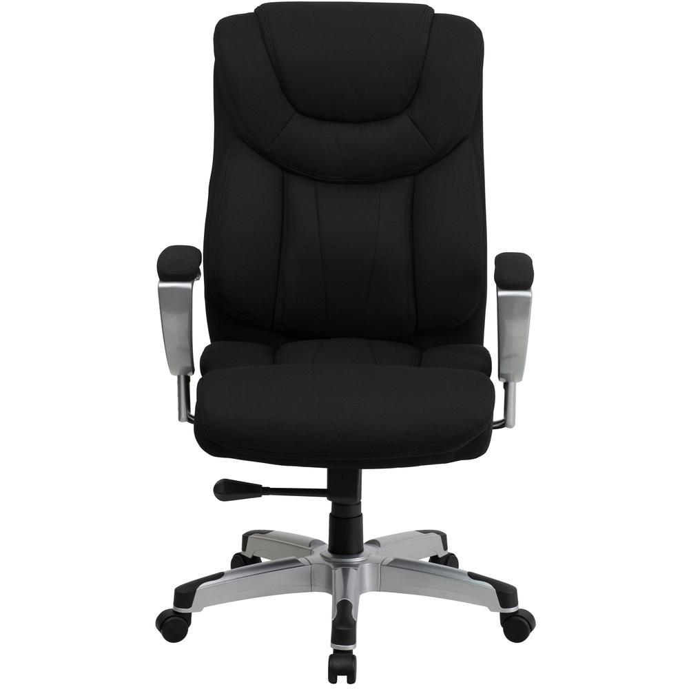 Big & Tall 400 lb. Rated High Back Black Fabric Executive Ergonomic Office Chair with Silver Adjustable Arms. Picture 5