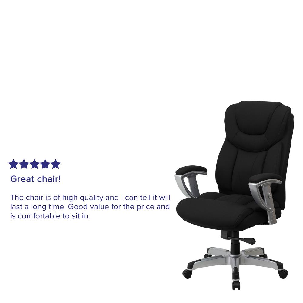 Big & Tall 400 lb. Rated High Back Black Fabric Executive Ergonomic Office Chair with Silver Adjustable Arms. Picture 6