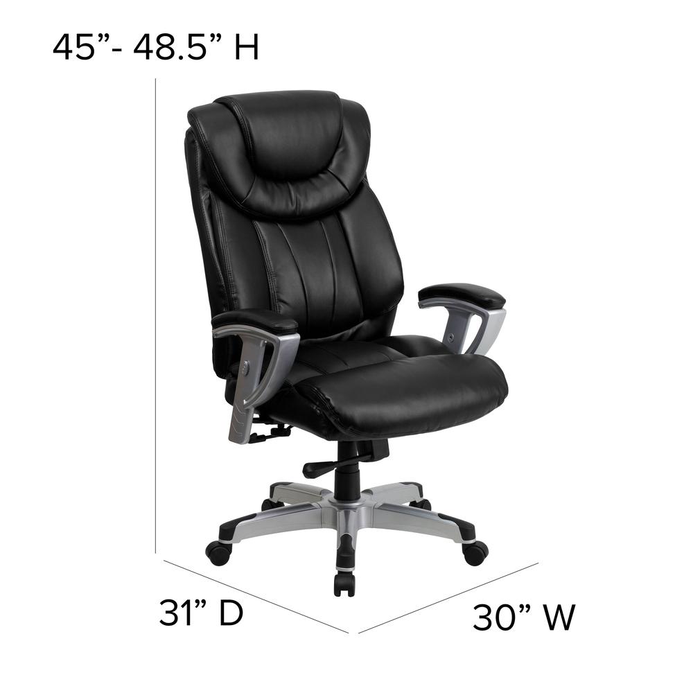 Big & Tall 400 lb. Rated High Back Black LeatherSoft Executive Ergonomic Office Chair with Silver Adjustable Arms. Picture 2