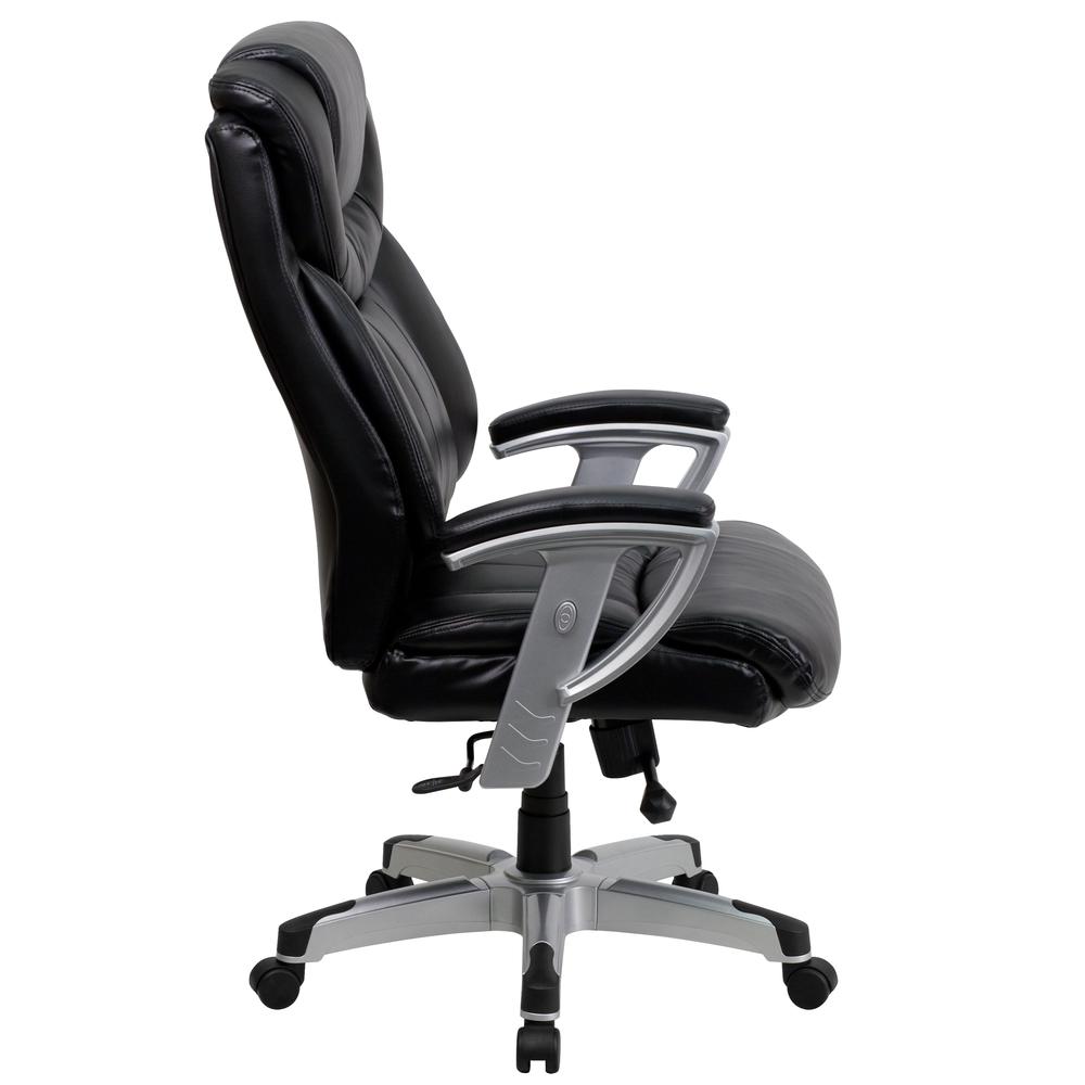 Big & Tall 400 lb. Rated High Back Black LeatherSoft Executive Ergonomic Office Chair with Silver Adjustable Arms. Picture 3