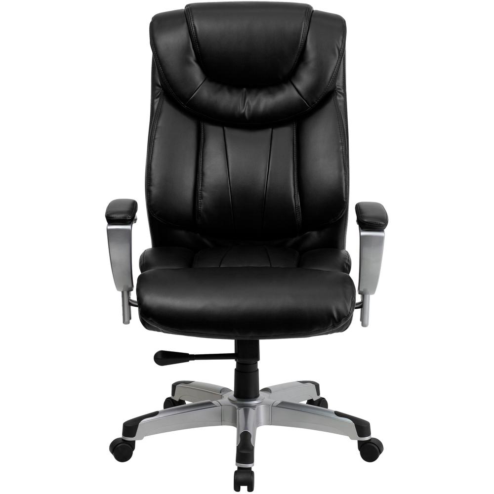 Big & Tall 400 lb. Rated High Back Black LeatherSoft Executive Ergonomic Office Chair with Silver Adjustable Arms. Picture 5