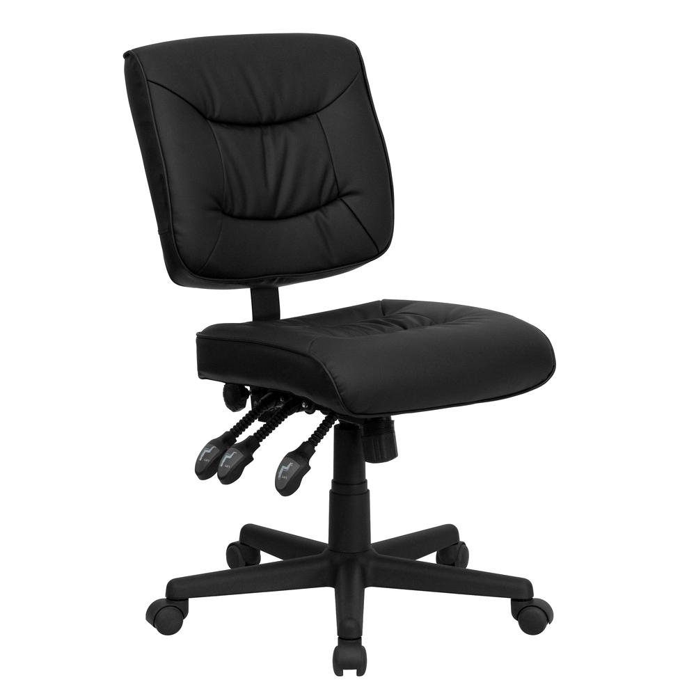 Mid-Back Black LeatherSoft Multifunction Swivel Ergonomic Task Office Chair. Picture 1