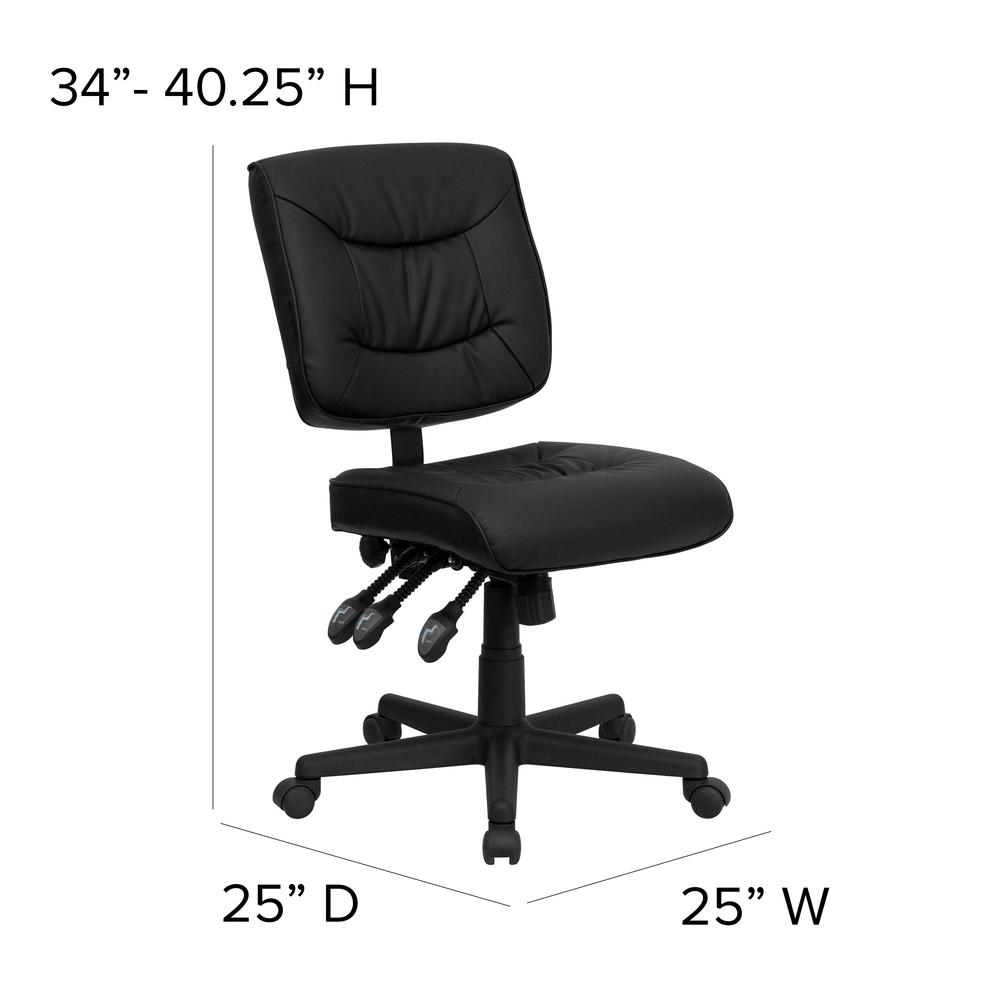 Mid-Back Black LeatherSoft Multifunction Swivel Ergonomic Task Office Chair. Picture 2