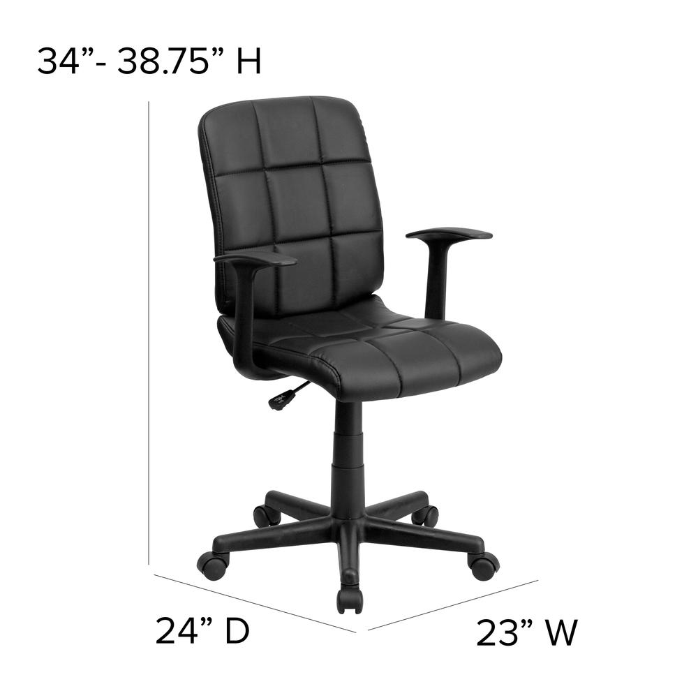 Mid-Back Black Quilted Vinyl Swivel Task Office Chair with Arms. Picture 2