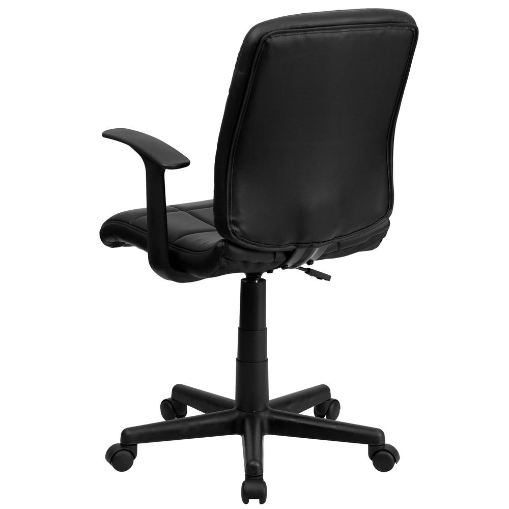 Mid-Back Black Quilted Vinyl Swivel Task Office Chair with Arms. Picture 4