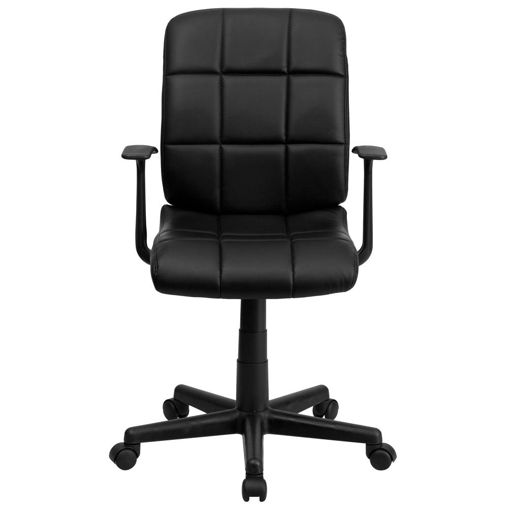 Mid-Back Black Quilted Vinyl Swivel Task Office Chair with Arms. Picture 5
