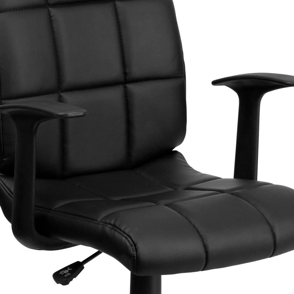 Mid-Back Black Quilted Vinyl Swivel Task Office Chair with Arms. Picture 7