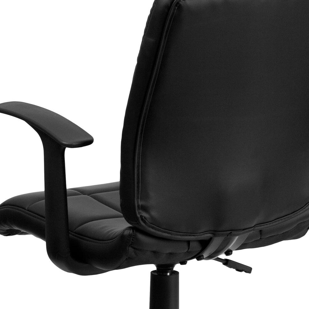 Mid-Back Black Quilted Vinyl Swivel Task Office Chair with Arms. Picture 8