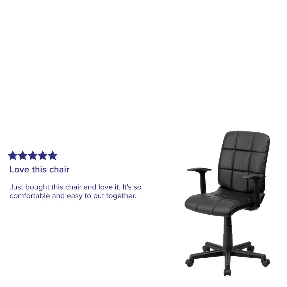 Mid-Back Black Quilted Vinyl Swivel Task Office Chair with Arms. Picture 10