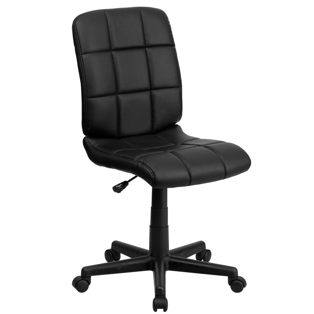 Mid-Back Black Quilted Vinyl Swivel Task Office Chair. Picture 1