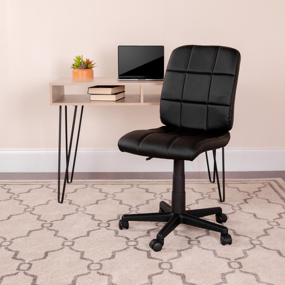 Mid-Back Black Quilted Vinyl Swivel Task Office Chair. Picture 9