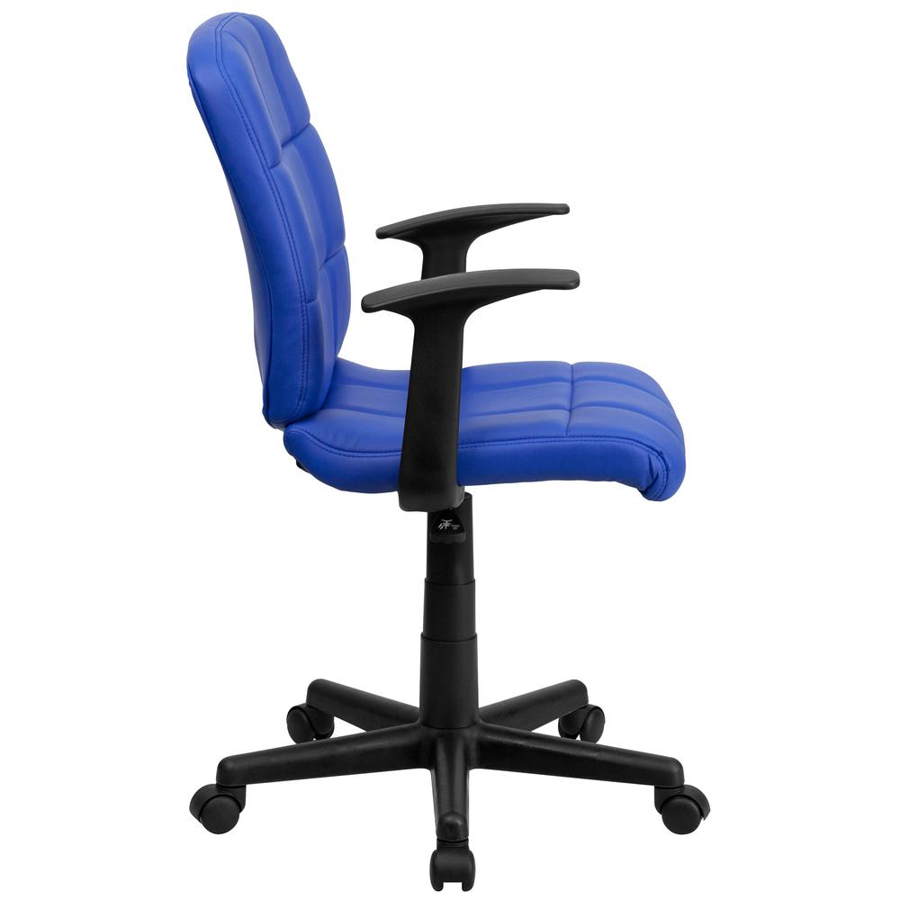 Mid-Back Blue Quilted Vinyl Swivel Task Office Chair with Arms. Picture 3