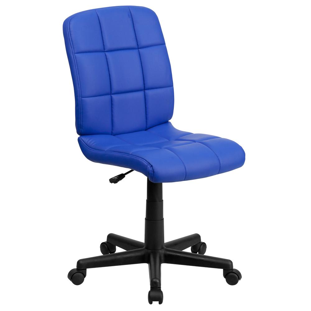 Mid-Back Blue Quilted Vinyl Swivel Task Office Chair. Picture 1